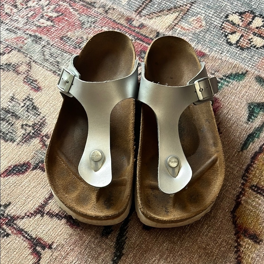 Birkenstock Silver T Strap Sandals